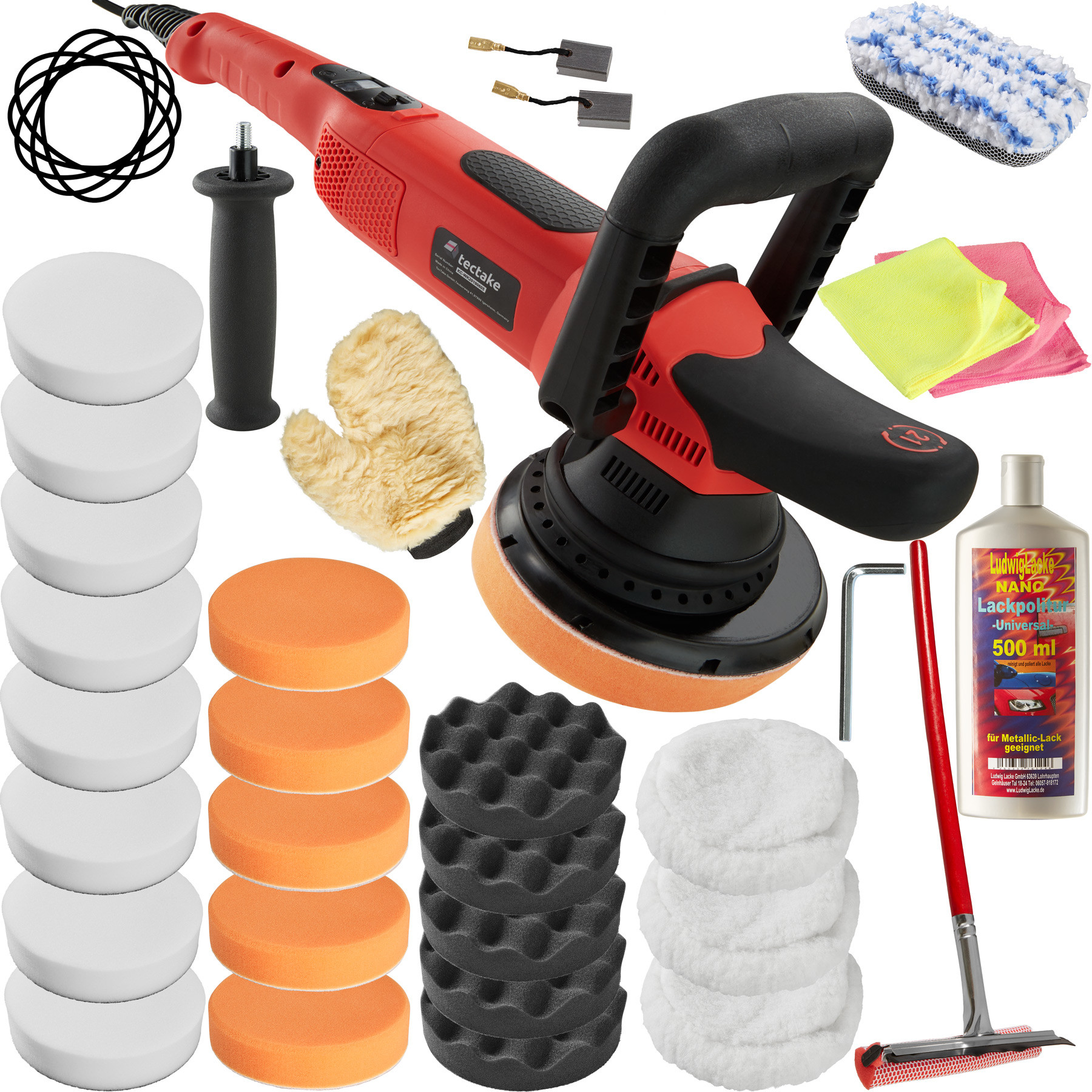 TecTake Polerka mimośrodowa K7250B - 28 elementów wraz z politurą 403394