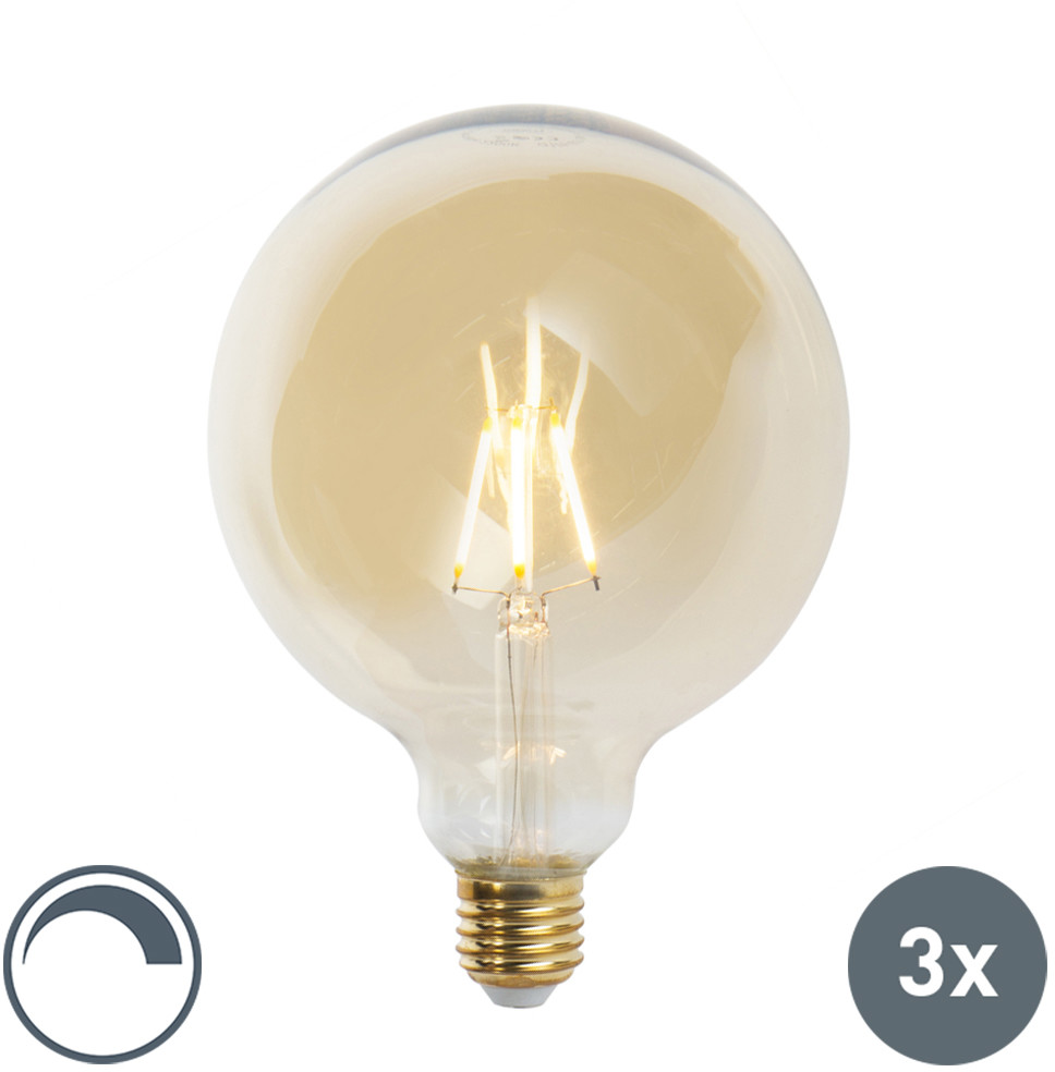LUEDD Zestaw 3 ściemnialnych żarówek LED E27 G125 złoty 5W 450 lm 2200K
