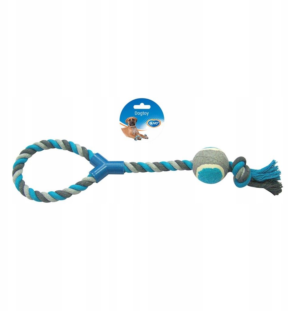Zabawka dla psa -sznur pleciony z piłką 48cm pętla