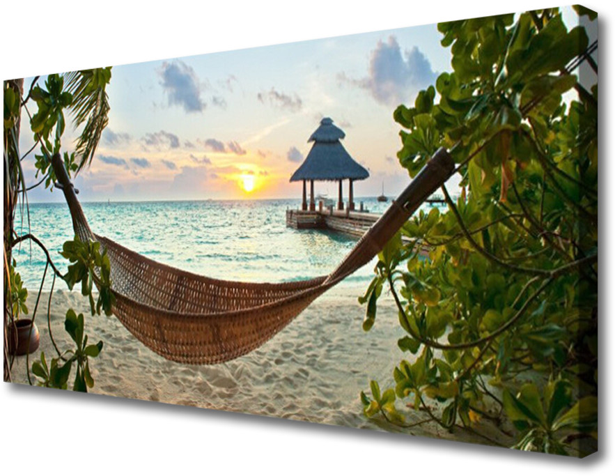 PL Tulup Obraz na Płótnie Plaża Hamak Morze Krajobraz 120x60cm