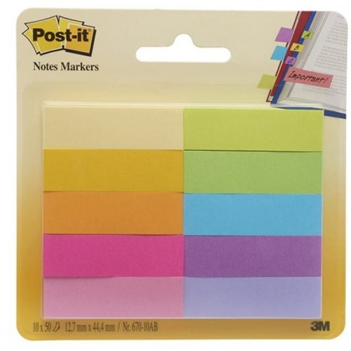 3M Zakładki indeksujące 12,7x44,4mm papierowe 10x50szt. POST-IT 670-10AB 500szt. 70005197606/ 3M023