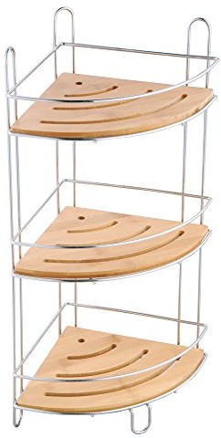 MSV MSV 140612 żel pod prysznic narożny Regał z 3 poziomów, metal chrom/bambusa 19,5 x 19,5 x 48,5 cm 140612