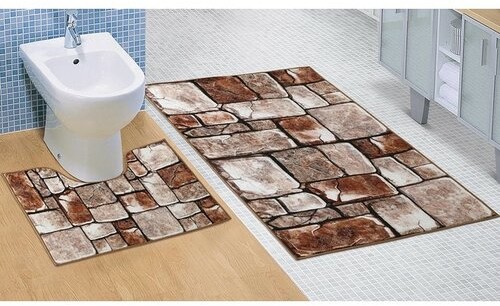 Bellatex Komplet dywaników łazienkowych Kostka kamienna 3D , 60 x 100 cm, 60 x 50 cm