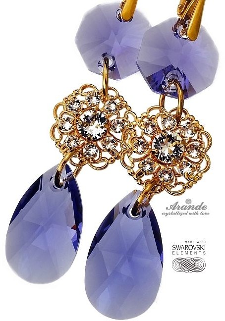 Swarovski PIĘKNE KOLCZYKI TANZANITE FEEL GOLD