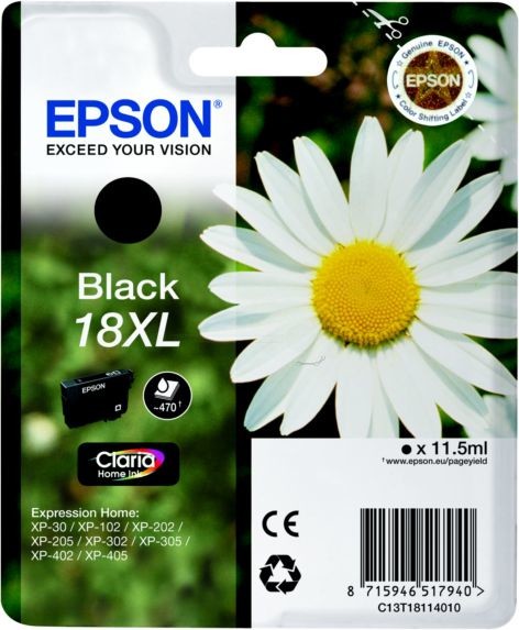 Epson oryginalny ink blistr, C13T18114022, T181140, 18XL, black, 11,5ml, Expression Home XP-102, XP-402, XP-405, XP-302 C13T18114022