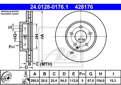 ATE TARCZA HAM 24.0128-0176.1 MERCEDES W211 E200 CDI, E220 CDI, E270 CDI 02-  24.0128-0176.1