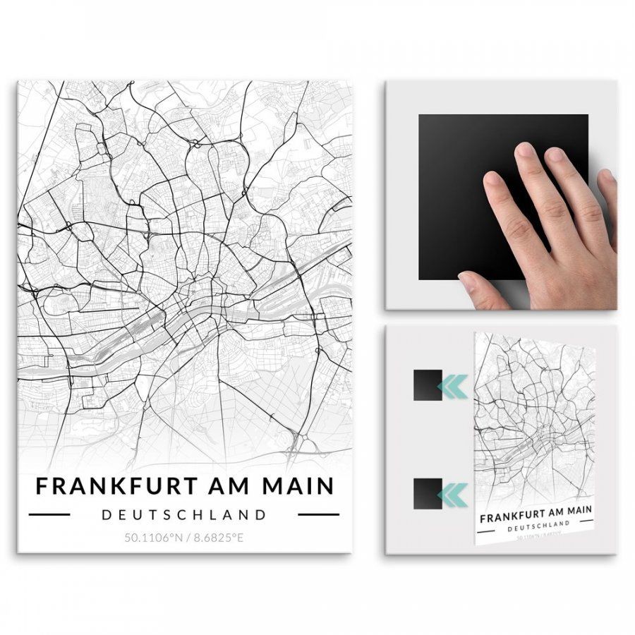 Pix4home Plakat metalowy Mapa B&W Frankfurt am Main M POS-M-03263