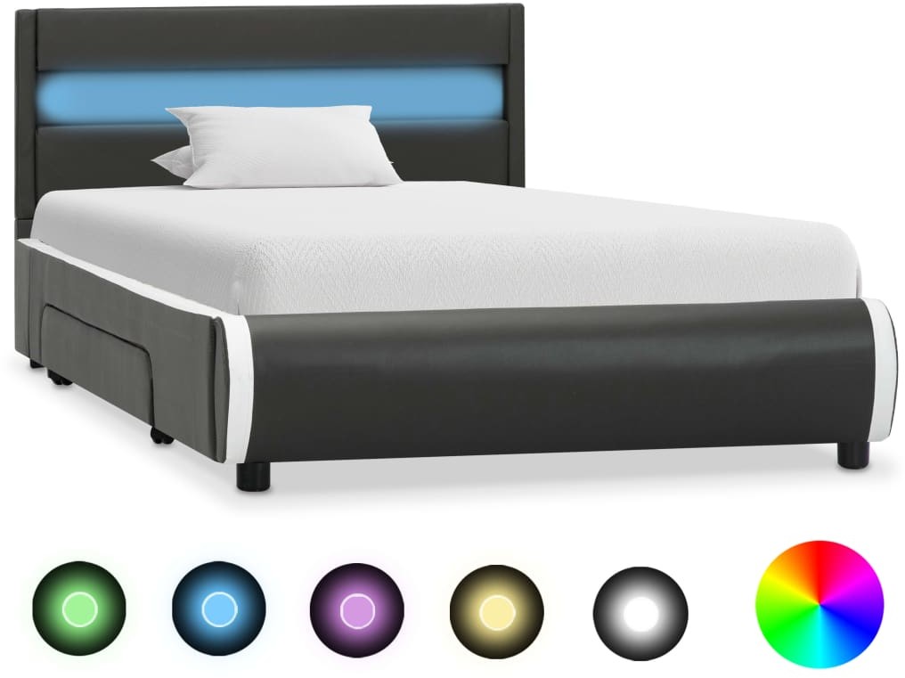 vidaXL Rama łóżka z LED, antracytowa, sztuczna skóra, 100 x 200 cm