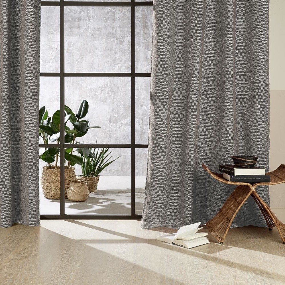 Atmosphera Zasłona wykonana z bawełny szara i ze wzorami idealna do okien w salonie B07GR9SSTY