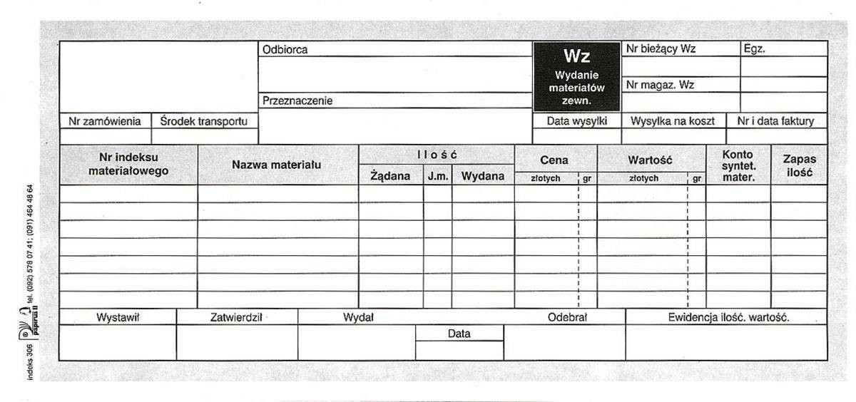 Papirus DRUK WYDANIE ZEW WZ WIELOKOP 1/3A4/60K PIR 306 31512-uniw