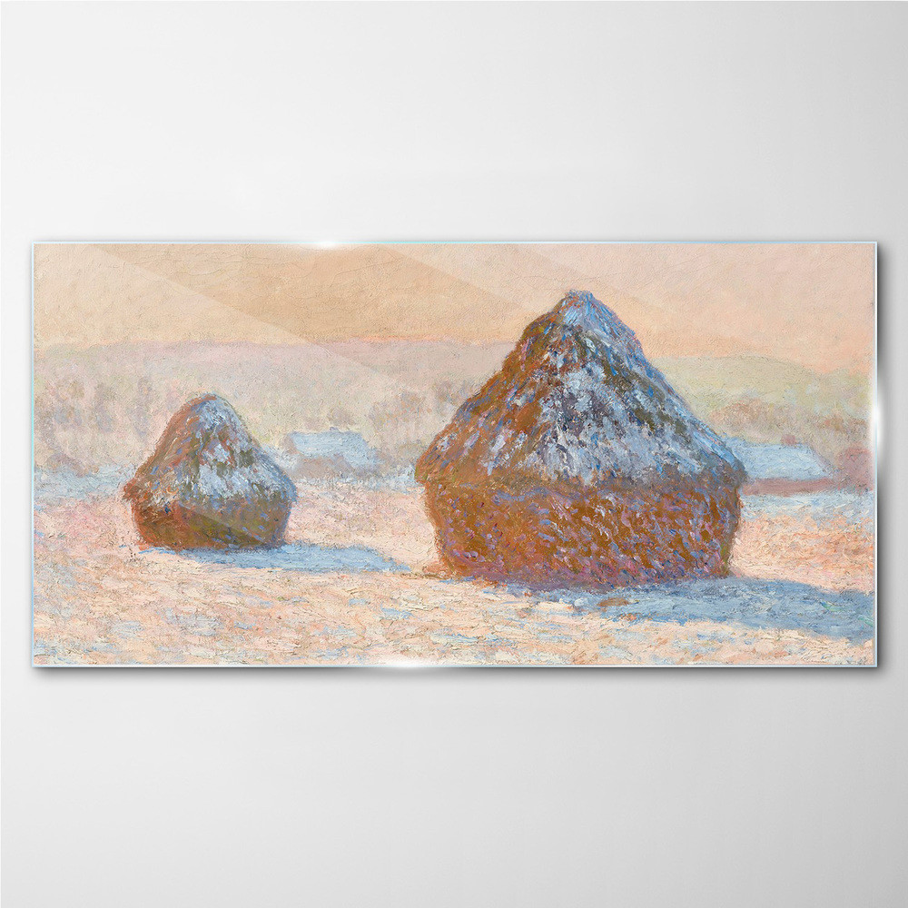 PL Coloray Obraz Szklany Stogi zboża śnieg efekt Monet 120x60cm