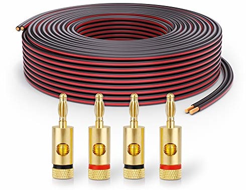 PureLink SP062-010 kabel głośnikowy 2x2,5mm (99,9% OFC miedź 0,20mm lize) kabel HiFi, 10m, czarny, zestaw z 4 wtyczkami bananowymi SE-SP062-010-SET4