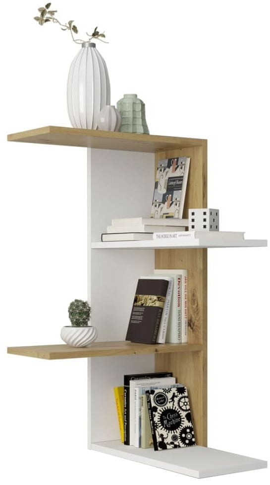 shumee FMD Półka wisząca narożna biel i dąb artisan