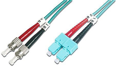 DIGITUS LWL kabel krosowy OM3 - 1 m ST na SC kabel z włókna szklanego - LSZH - Duplex Multimode 50/125 - 10 GBit/s - turkusowy