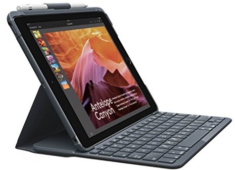 Logitech 920-009018 Slim Folio with Integrated Bluetooth Keyboard für iPad (5th and 6th Generation) - Carbon Black - DEU - Central Schwarz (Deutsches Tastaturlayout) 920-009018