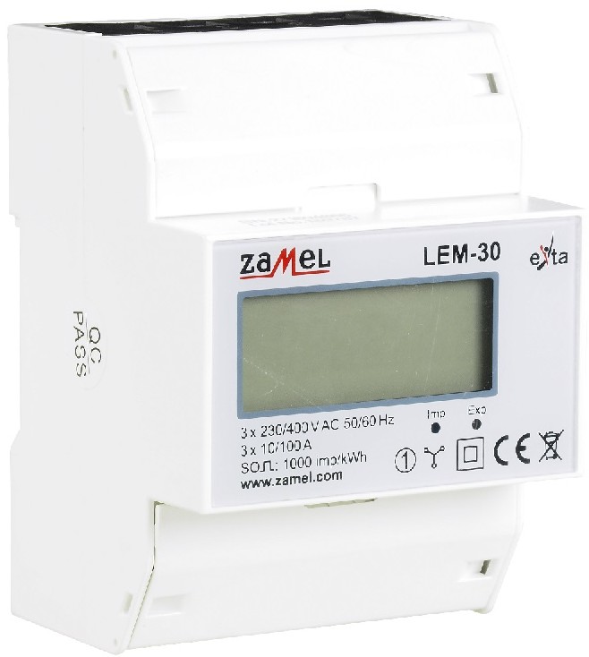Zamel SP.Z O.O. LEM-30 licznik energii elektrycznej, cyfrowy LCD 3-fazowy 100A, 4M