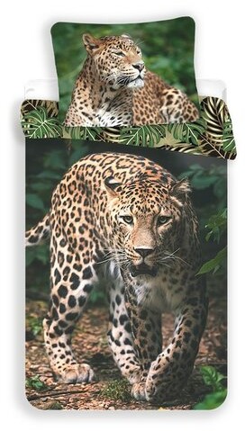 Pościel bawełniana Leopard green, 140 x 200 cm, 70 x 90 cm