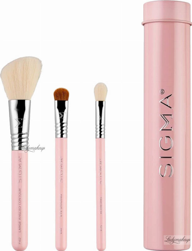 Sigma ESSENTIAL TRIO BRUSH SET - Zestaw 3 pędzli do makijażu + mini tuba - Pink SIGPMTPI