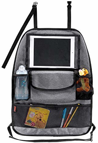 Reer TravelKid Entertain 86051 organizer na tylne siedzenie samochodowe, z kieszenią na tablet, odporny na zabrudzenia, wiele kieszeni, do wszystkich foteli samochodowych, również foteli sportowych, s