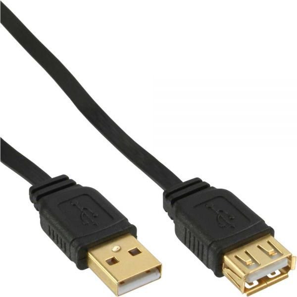 InLine Kabel USB UltraPłaski przedłużacz Typ A męski A żeński pozłacany czarny 5m 34605F