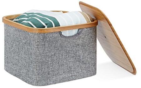 Relaxdays kosz do przechowywania materiału, tkanina pudełko do przechowywania z pokrywką, kosz na regał Szary, Box, wys. x szer. x gł.: 25 x 33 x 33 cm, Grey 10022145