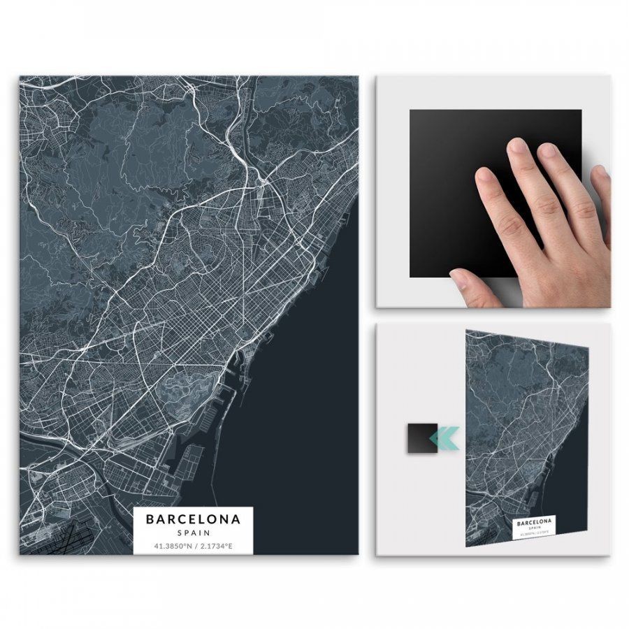 Pix4home Plakat metalowy Mapa Navy Barcelona L POS-L-02190