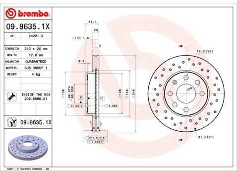 BREMBO Tarcza hamulcowa 09.8635.1X
