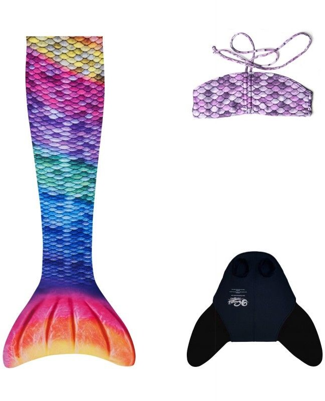 Kuaki Syreni ogon - monopłetwa do pływania Rainbow + Bikini RAINBOW - XS-bik 405292