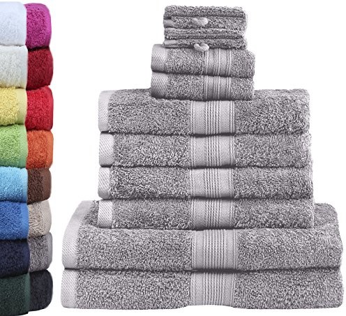 GREEN MARK Textilien GREEN MARK Textil 10-częściowy zestaw ręczników frottier w różnych rozmiarach 4 x ręczniki do rąk, 2 x ręczniki prysznicowe, 2 x ręczniki dla gości, 2 x rękawice do mycia | kolor: srebrno-szary | jako