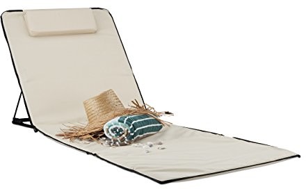 Relaxdays XXL, wyściełany leżak do opalania z poduszką pod głowę, składany leżak plażowy z torbą do noszenia, różne kolory Kolory, beżowy 10023465_127