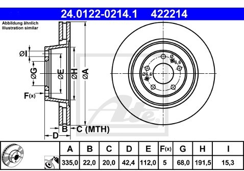 ATE TARCZA HAM 24.0122-0214.1 VW PHAETON 3.0TDI V6 4MOTION 13-/ AUDI A8 2.8FSI 07-10  24.0122-0214.1