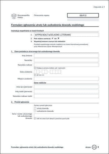 Firma krajewski Formularz zgłoszenia utraty lub uszkodzenia dowodu osobistego [Do/F/2] Do/F/2