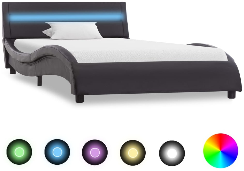 vidaXL Rama łóżka z LED, czarna, sztuczna skóra, 100 x 200 cm