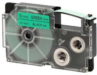 Casio XR-9GN1, 9mm x 8m, czarny druk / zielony podkład, taśma oryginalna