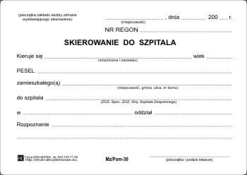 Firma krajewski Skierowanie do szpitala [Mz/Pom-30] Mz/Pom-30