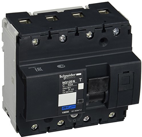 Schneider Electric 18656â wyłącznik nadmiarowo-prądowy Modular Multi 9, ng125â N, 4-biegunowy, krzywej C, 103â MM wysokość, 108â MM szerokość, głębokość 81â MM, 63â A, 690â V 18656