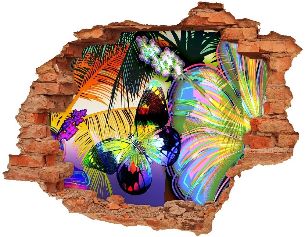 Wallmuralia.pl Samoprzylepna dziura naklejka Kwiaty i motyl
