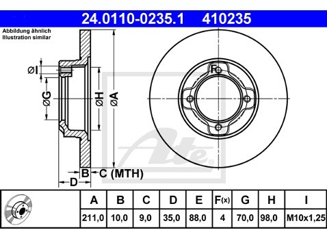 ATE TARCZA HAM 24.0110-0235.1 DAIHATSU CUORE II 0.8 85-90  24.0110-0235.1
