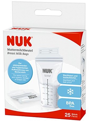 NUK 10252088 woreczek na mleko dla matki, 25 sztuk po 180 ml, sterylizowany do natychmiastowego użycia, zabezpieczony przed wyciekiem, nie zawiera BPA