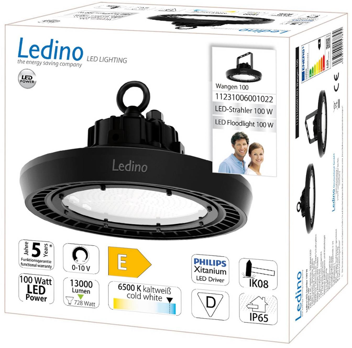 Ledino Reflektor do hali LED Wangen 6 500 K 100W 13.000lm