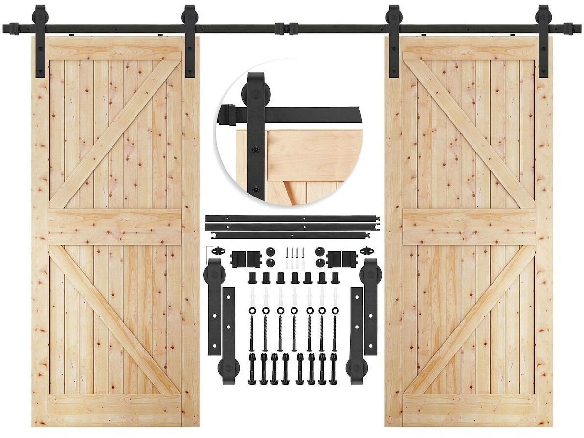 System drzwi przesuwnych 300 cm dwuskrzydłowy, prowadnica do 100 kg czarny kółka HA5013