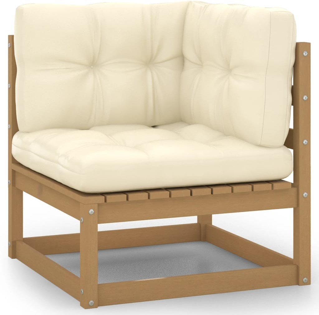 vidaXL Ogrodowe siedzisko narożne z kremowymi poduszkami, lita sosna