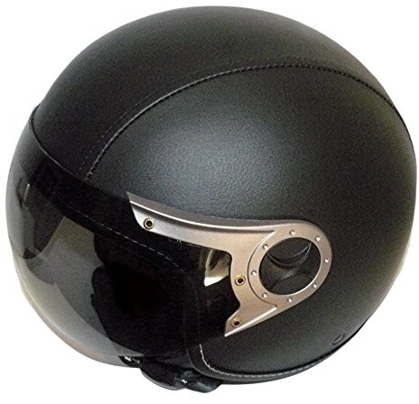 protectWEAR Protect Wear Jet kask ochronny kask motocyklowy H710 z czarną powłoką ze sztucznej skóry pilot wzornictwo, M, czarny H710-Leder-M