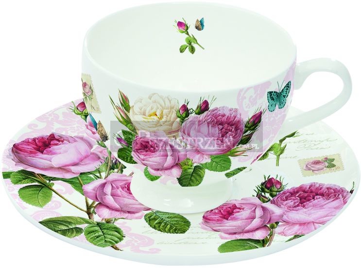 Nuova R2S Easy life PORCELANOWE FILIŻANKI DO ESPRESSO Romantic Roses (328 RMR) - KOMPLET 2 szt.