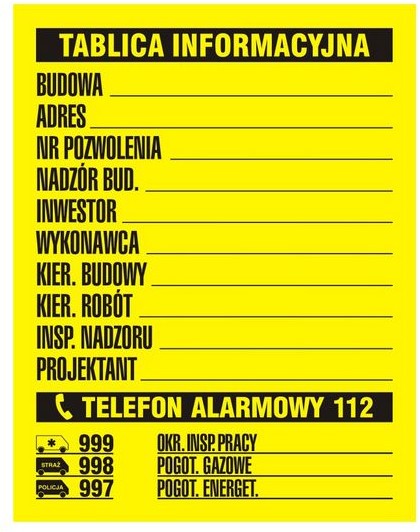 Tablica TDC inwestora duża 70 x 90 cm