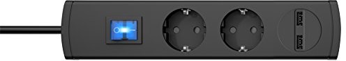 Kopp 233505000 unoversal Plus listwa zasilająca 2-rzędowa mit USB-Gnizado ładowania, IP20, 3600 W, czarna, przewód zasilający 1.4 m