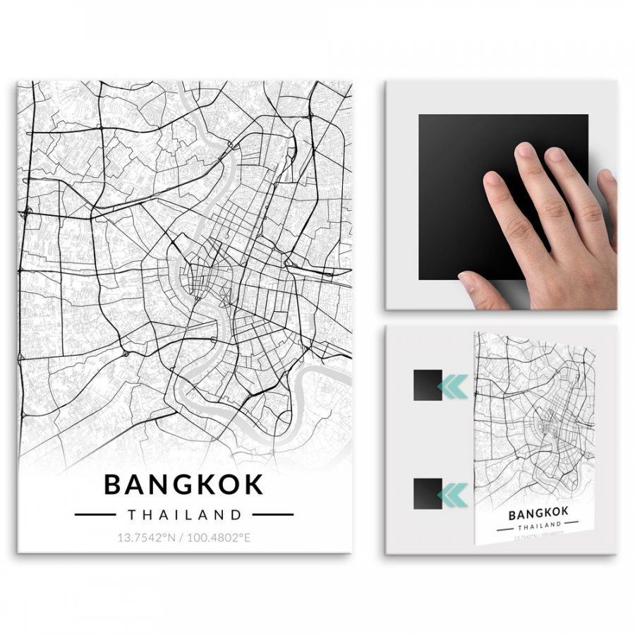 Pix4home Plakat metalowy Mapa B&W Bangkok L POS-L-03376