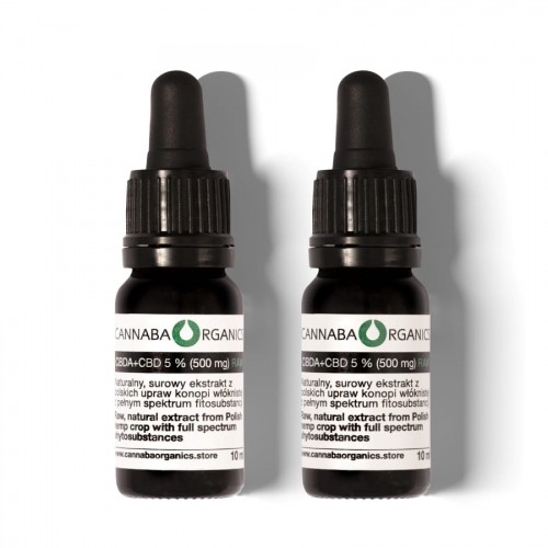 Cannaba Organics Zestaw 2 buteleczek 10 ml z olejem 5% CBDA+CBD surowym z chlorofilem