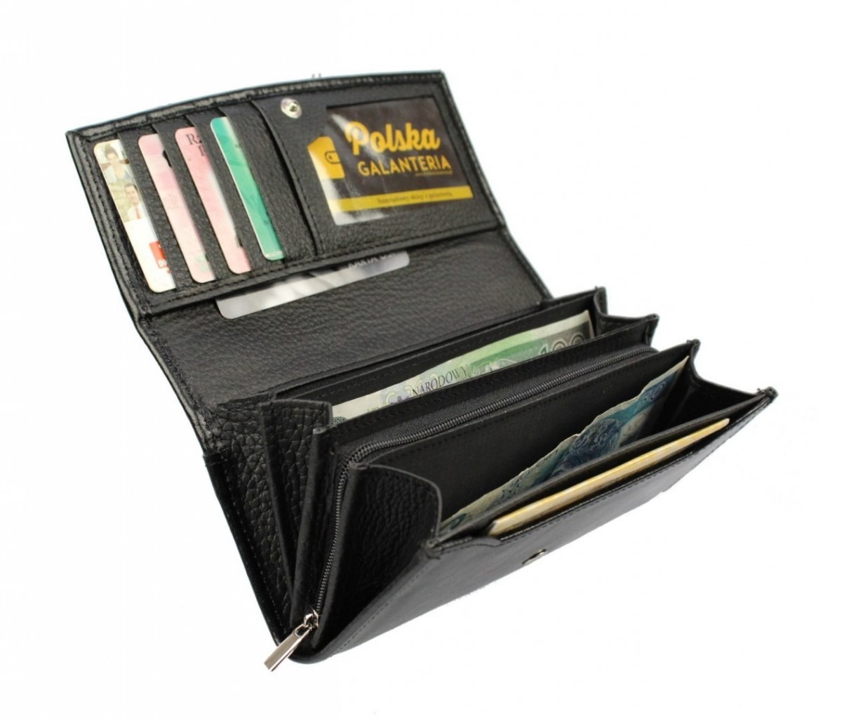PolskaGalanteria.pl Portfel Damski PolskaGalanteria Z Wstawką Długi Suwak Skóra Naturalna CZARNY KP D402-WST