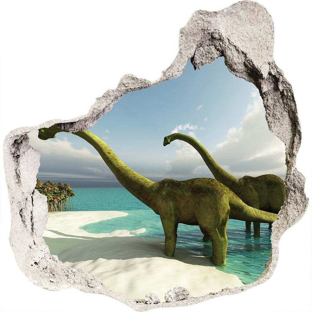 Wallmuralia.pl Dziura 3d fototapeta naklejka Dinozaury na plaży